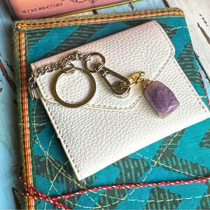Silver amethyst keychain/card holder amulet/protection crown chakra crystal